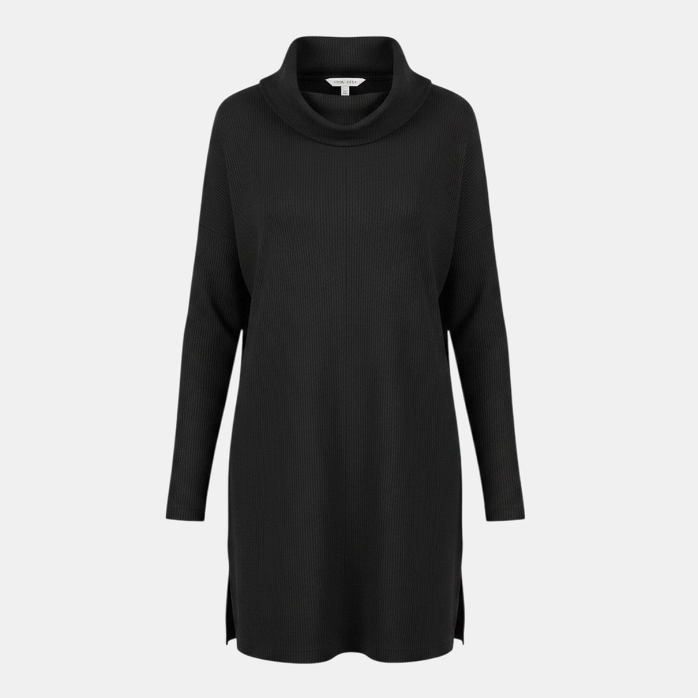 Time and Tru Womens Tunic Cowl Neck XL Black Ribbed Knit Long Sleeve Sweater Top